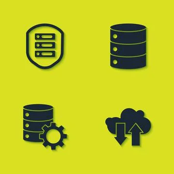 Set Server with shield, Cloud download and upload, gear and Server, Data, Web Illustrazione stock