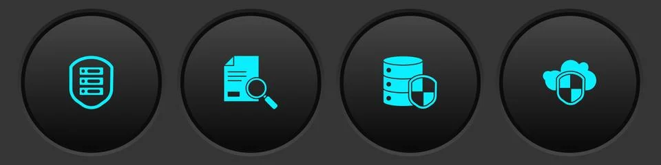 Set Server with shield, Document search, and Cloud and icon. Vector Stockillustratie