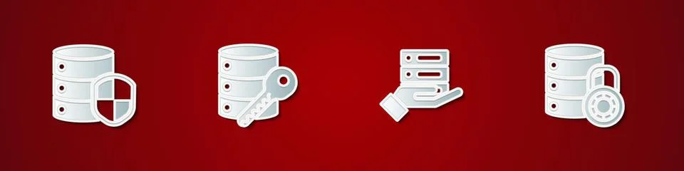 Set Server with shield, security key, Server, Data, Web Hosting and lock icon 스톡 일러스트