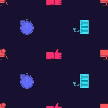 Set Server, Stopwatch, Hand thumb up and Computer monitor diagnostics on 스톡 일러스트