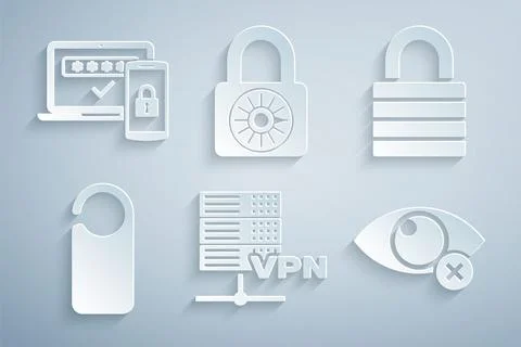 Set Server VPN, Lock, Please do not disturb, Invisible or hide, Safe combination Stock Illustration