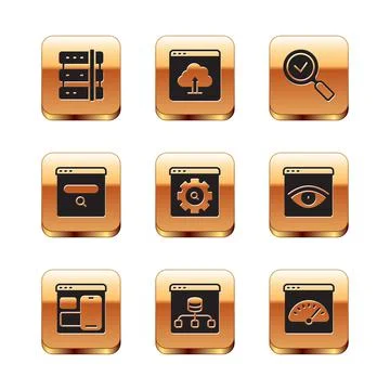 Set Server, Web developer programming code, Data, Browser setting, Search engine Illustrazione stock