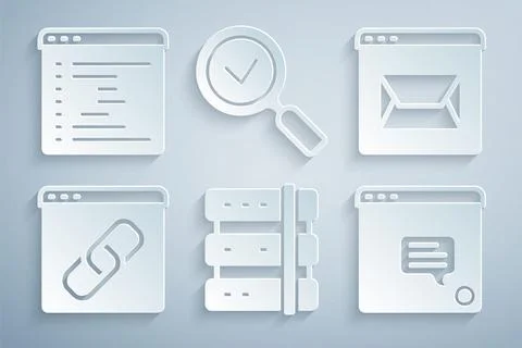 Set Server, Website and mail, Browser window, New chat messages notification イラスト素材