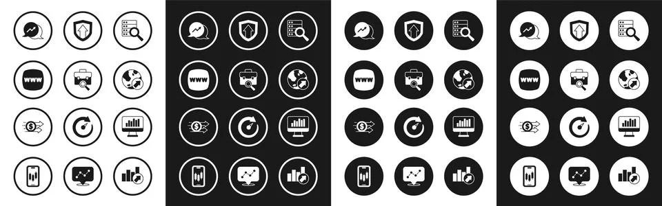 Set Server, Work search, Website template, Financial growth, Monitor with graph 스톡 일러스트