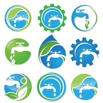 Set of service plumbing vector icon symbol for element design on the white .. Stock Illustration