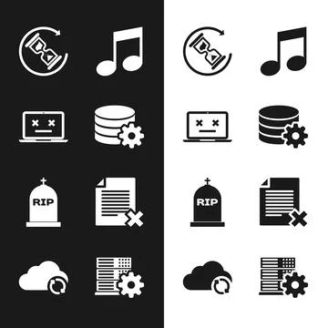 Set Setting database server, Dead laptop, Waiting, Music note, tone, Tombstone Stock Illustration
