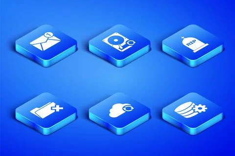 Set Setting database server, New, email incoming message, Cloud sync refresh Illustrazione stock