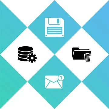 Set Setting database server, New, email incoming message, Floppy disk and Delete 스톡 일러스트