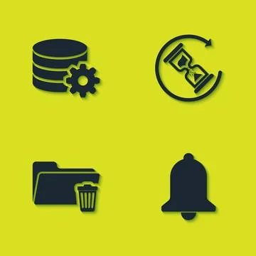 Set Setting database server, Ringing bell, Delete folder and Waiting icon. Ve Stock Illustration