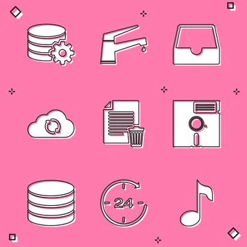 Set Setting database server, Water tap, Social media inbox, Cloud sync refresh Illustrazione stock