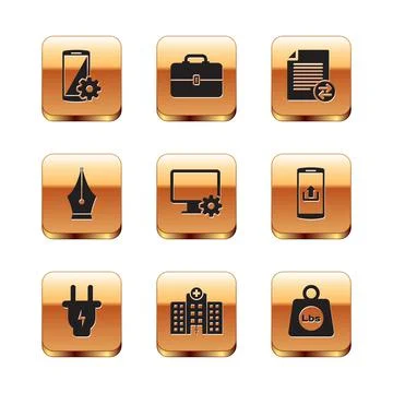 Set Setting on smartphone, Electric plug, Medical hospital building, Computer Stock Illustration