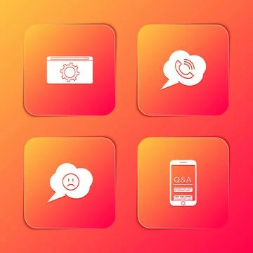Set Setting, Speech bubble with phone call, sad smile and Mobile Question and Stock Illustration