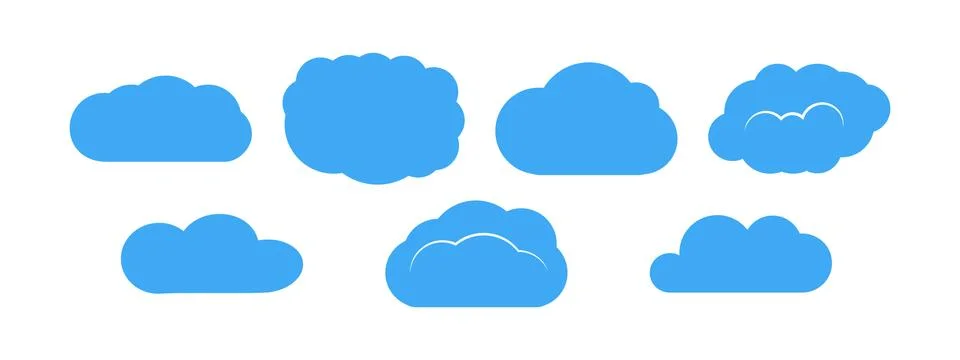 Set of seven blue clouds Stock Illustration