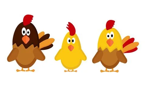 A set of seven chickens on a white background for use in web design or clipart Stock Illustration