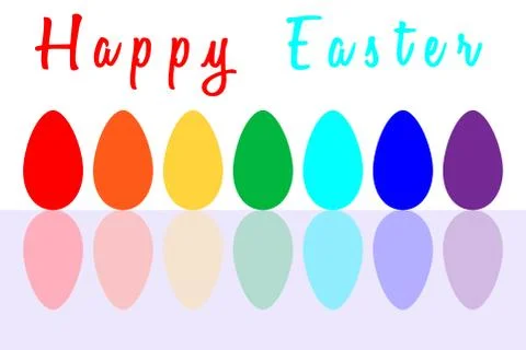 Set of Seven Easter Eggs Painted in Rainbow Colors Stock Illustration