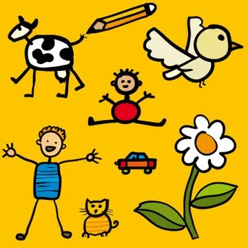 Set of seven figures in kiddy style. Stock Illustration