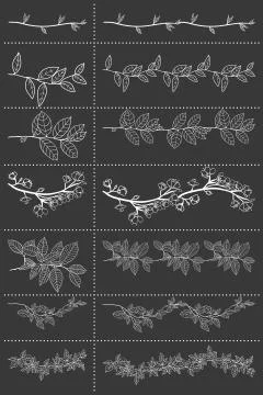 Set of seven hand drawn vector floral elements. Stockillustratie