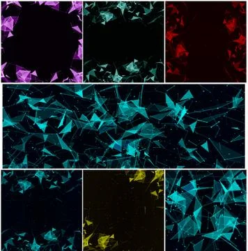 Set of seven illustrations for your web and banner design. Triangles in a techno 스톡 일러스트