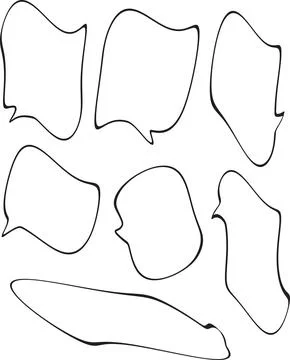 Set of seven isolated speech bubble irregular outline templates. chat box i.. Illustrazione stock