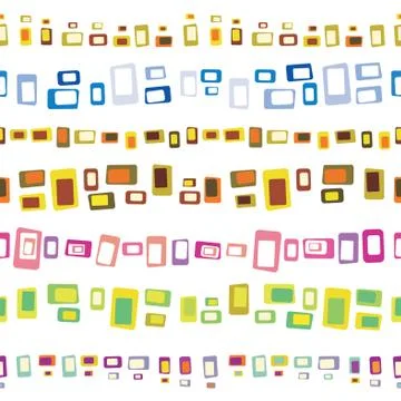 Set of seven seamless retro border pattern elements, vector illustration Stock Illustration