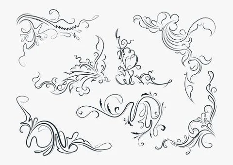 Set of seven stylish decorative elements - vintage corners for your design or Stock Illustration