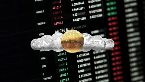 A set of several altcoins led by bitcoin appears on a trading chart Stock Footage 162869726