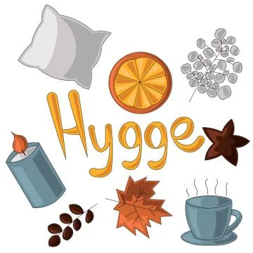 Set of several elements on the theme of Hugge Stock Illustration