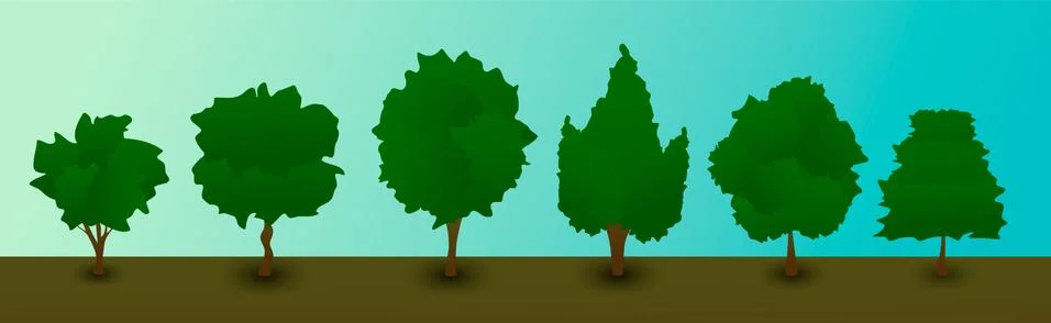 Set of several flat trees, different shapes of krone. Vector illustration Stock Illustration