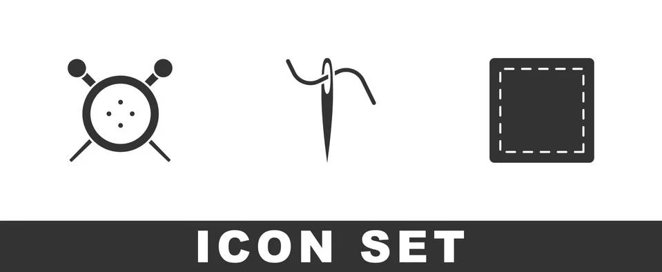 Set Sewing button and knitting needles, Needle for sewing with thread and Stock Illustration