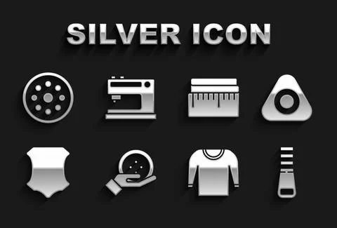 Set Sewing button, chalk, Zipper, Sweater, Leather, Tape measure, and machine Stock Illustration