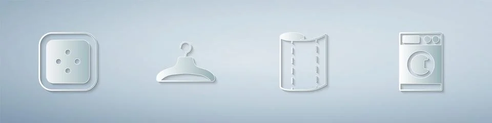 Set Sewing button for clothes, Hanger wardrobe, Textile fabric roll and Washer 库存插图