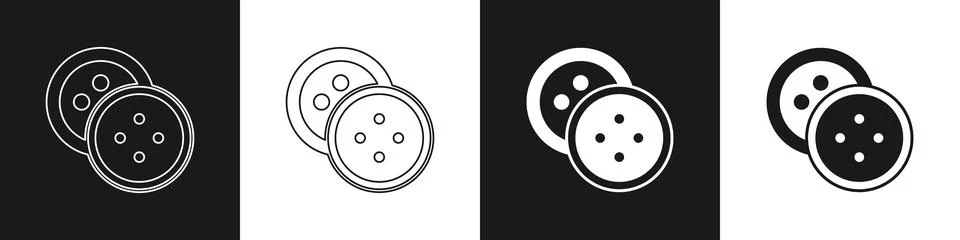 Set Sewing button for clothes icon isolated on black and white background Illustrazione stock