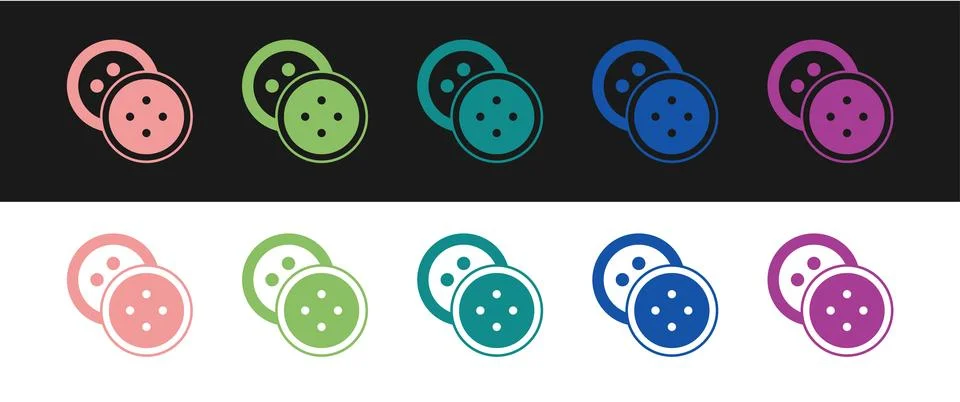 Set Sewing button for clothes icon isolated on black and white background Stock Illustration