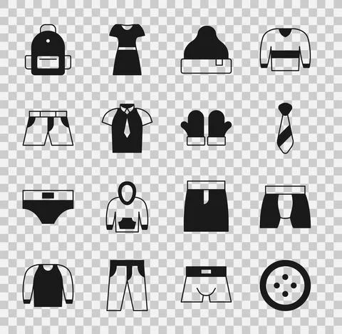 Set Sewing button for clothes, Men underpants, Tie, Beanie hat, Shirt, Short Illustrazione stock