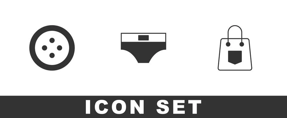 Set Sewing button for clothes, Men underpants and Handbag icon. Vector イラスト素材