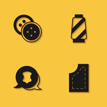 Set Sewing button for clothes, pattern, Leather and thread spool icon with long Illustrazione stock