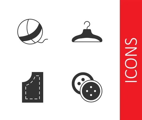 Set Sewing button for clothes, Yarn ball, pattern and Hanger wardrobe icon Stock Illustration