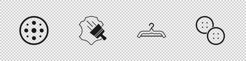 Set Sewing button, Leather, Hanger wardrobe and icon. Vector Stockillustratie