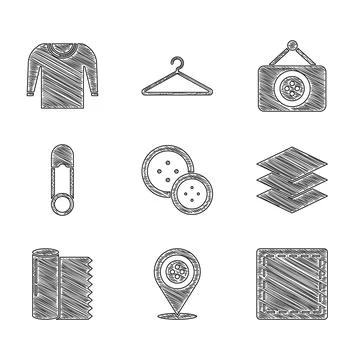 Set Sewing button, Location tailor shop, Pattern, Layers clothing textile, .. Illustrazione stock
