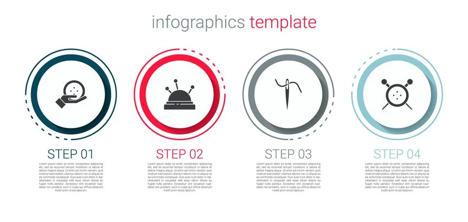 Set Sewing button, Needle bed and needles, for sewing with thread and knitting Stock Illustration