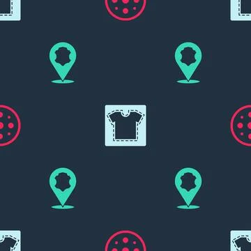 Set Sewing button, pattern and Leather on seamless pattern. Vector Stock Illustration