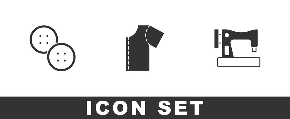 Set Sewing button, pattern and machine icon. Vector Stock Illustration