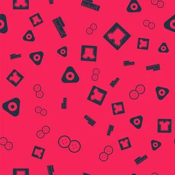 Set Sewing button, Tape measure, chalk and pattern on seamless pattern. Vector Stock Illustration