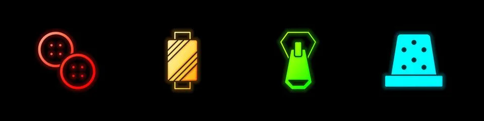 Set Sewing button, thread spool, Zipper and Thimble for sewing icon. Vector Stock Illustration