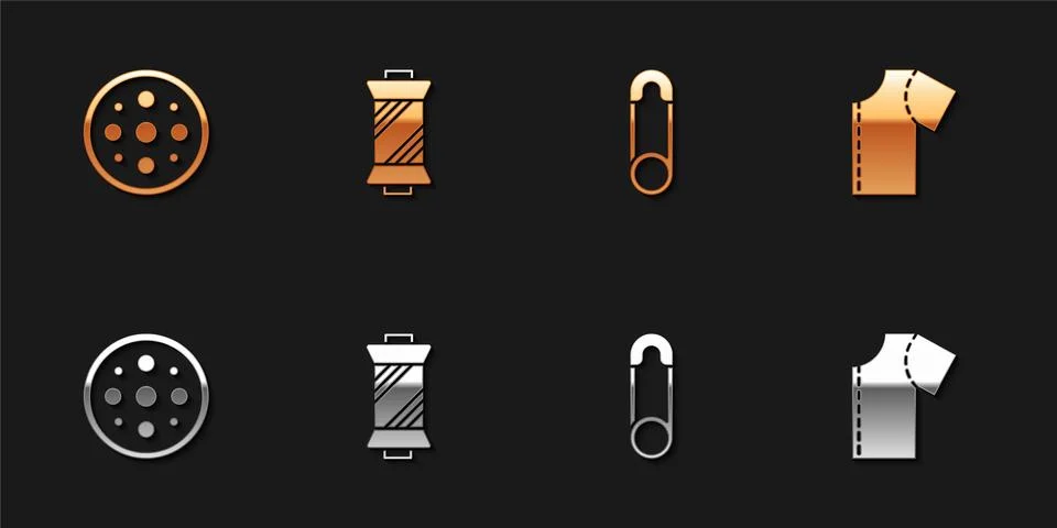 Set Sewing button, thread spool, Safety pin and pattern icon. Vector Stock Illustration