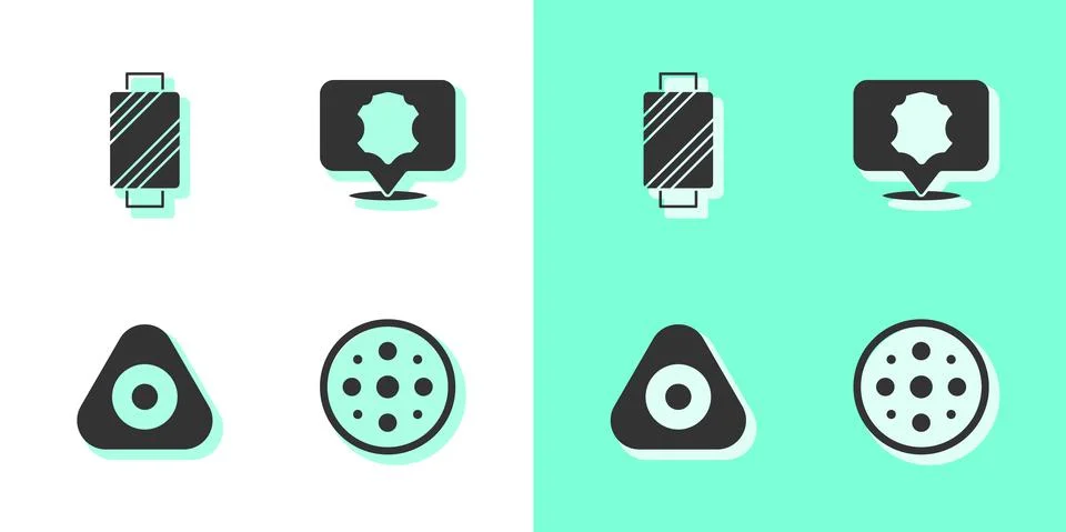 Set Sewing button, thread spool, chalk and Leather icon. Vector Illustrazione stock