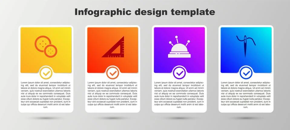 Set Sewing button, Triangular ruler, Needle bed and needles and for sewing with Stock Illustration