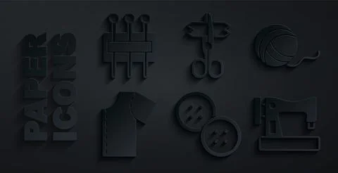 Set Sewing button, Yarn ball, pattern, machine, Scissors and Needle for sewing イラスト素材