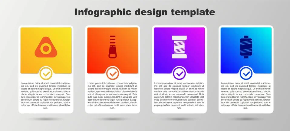 Set Sewing chalk, Zipper, thread and . Business infographic template. Vector Illustrazione stock
