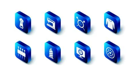 Set Sewing machine, button and knitting needles, Sweater, Location tailor s.. Stock Illustration